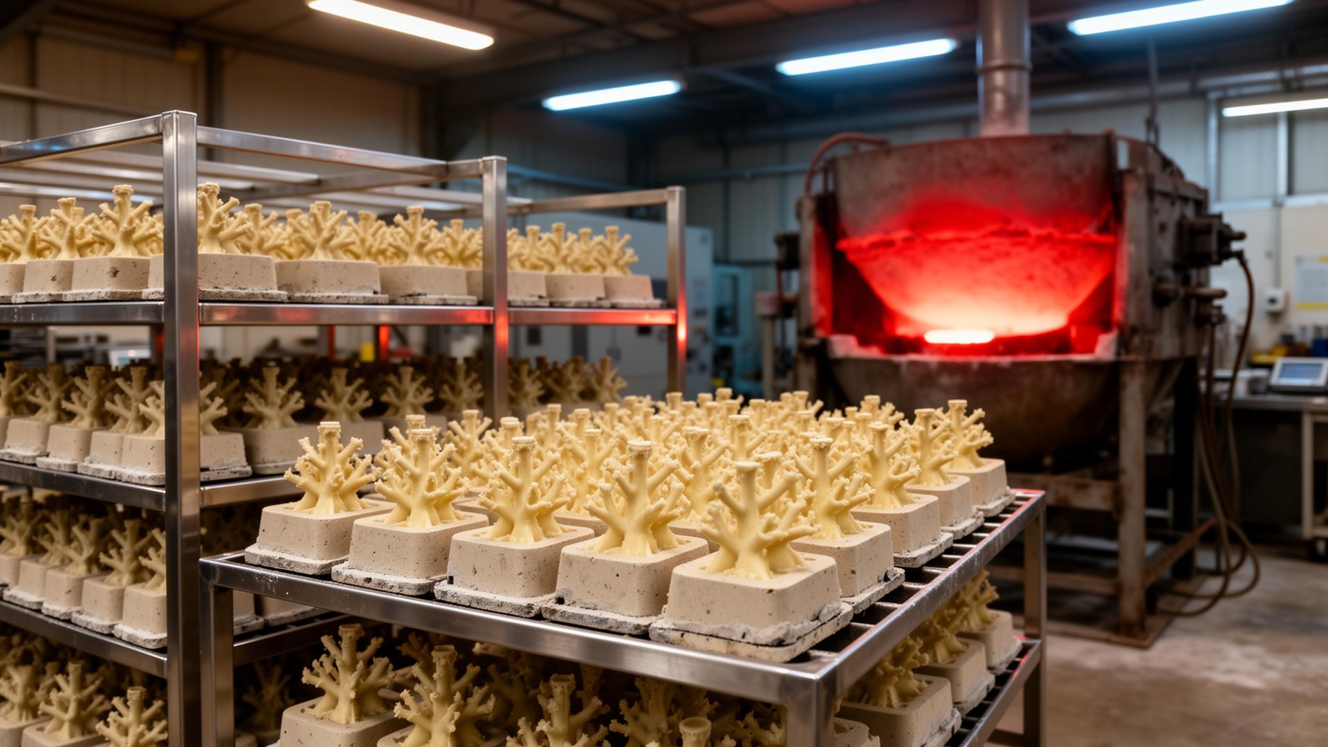 Investment casting patterns near a furnace