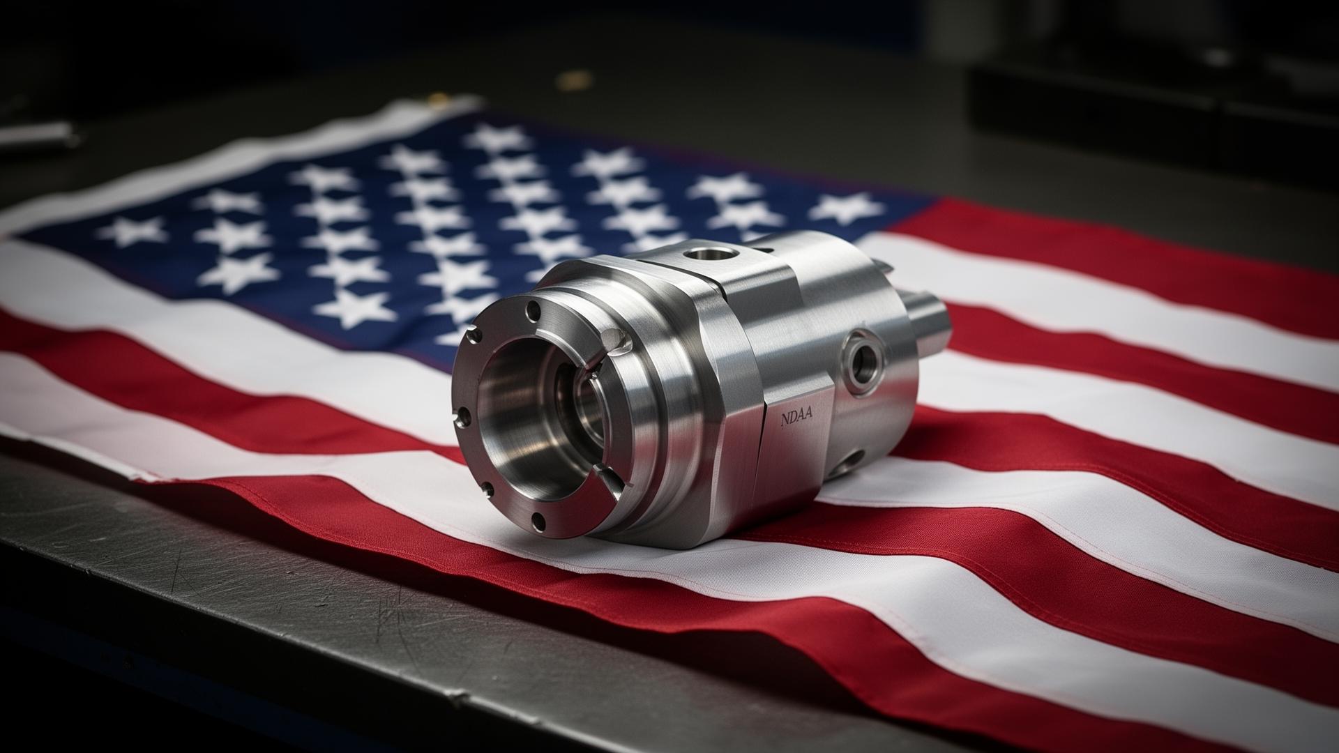 Precision metal component on an American flag